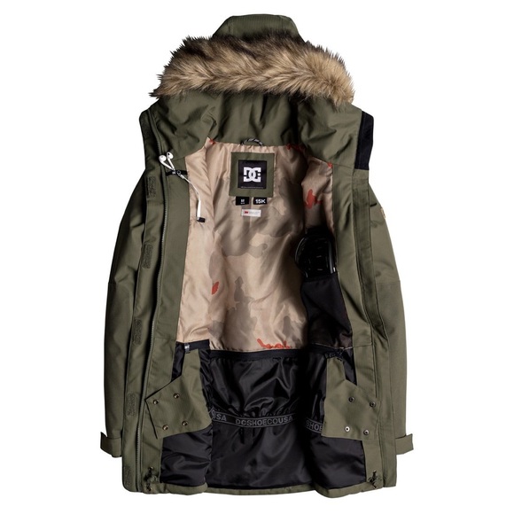 Women’s DC Panoramic Snowboard Jacket in Green (does not include fur hood rim) - Picture 2 of 9
